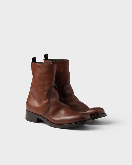 Prada Brown Logo-Detailed Zipper Boots for men