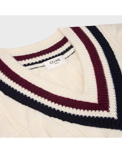 Céline Natural Triomphe V-Neck Cable-Knit for men