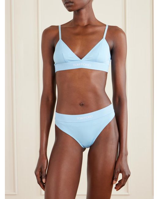 Tom Ford Blue Logo Waistband Thong Briefs