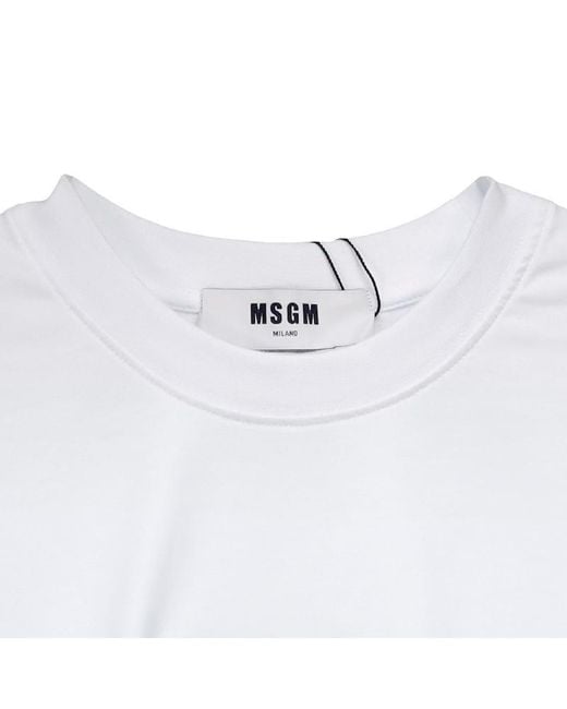 MSGM White Logo Printed Crewneck T-Shirt