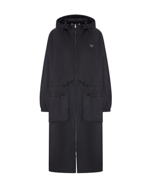 Prada Blue Re-Nylon Zip-Up Hooded Raincoat