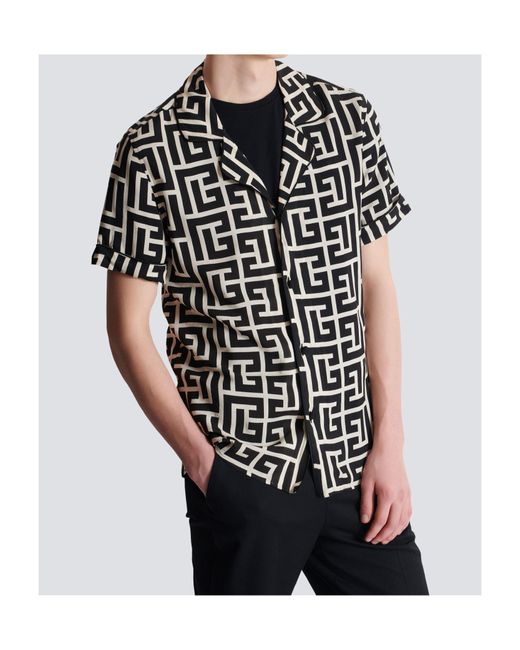 Balmain Black Monogrammed Printed Pyjama Shirt for men