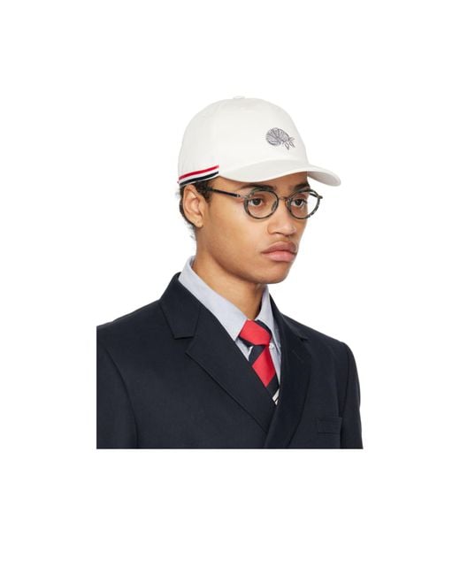 Thom Browne White Classic 6-Panel Baseball Cap for men