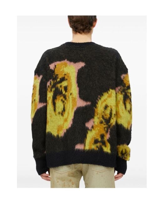 MSGM Black Rose Intarsia-Knit Crewneck Jumper for men
