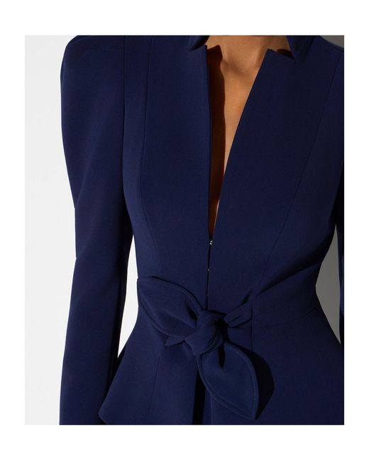 Elisabetta Franchi Blue Lightweight Crêpe Jacket With Bow