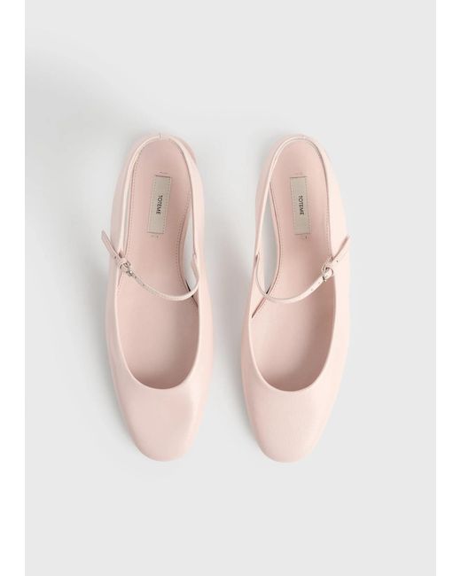 Totême White Buckle Strap Ballet Flats