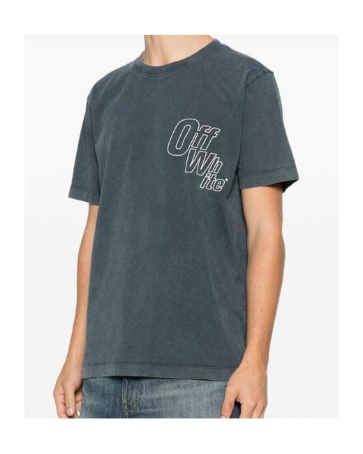 Off-White c/o Virgil Abloh Blue Outline-Arrow Logo-Print T-Shirt for men