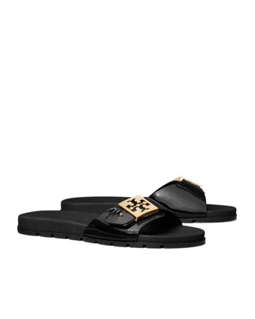 Tory Burch Black Buckle Slip-On Slides