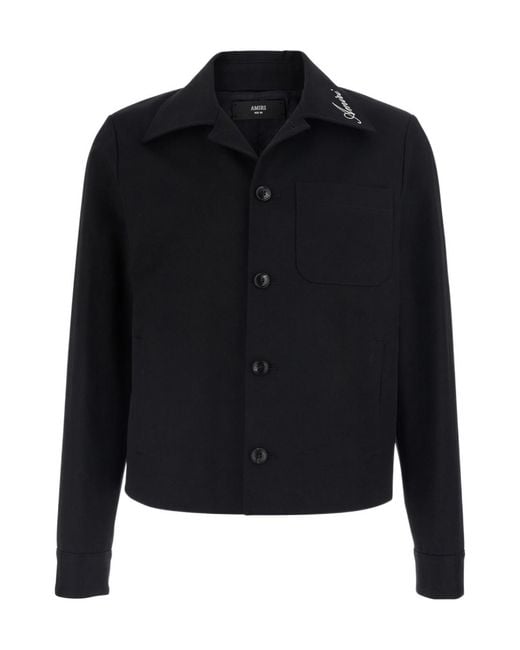 Amiri Black Logo Collar Buttoned Jacket for men