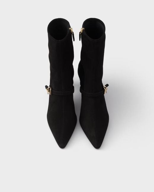 Prada Black Stretch Suede Booties