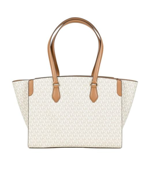 Michael Kors White Michael Becca Large Striped Signature Logo Tote Bag