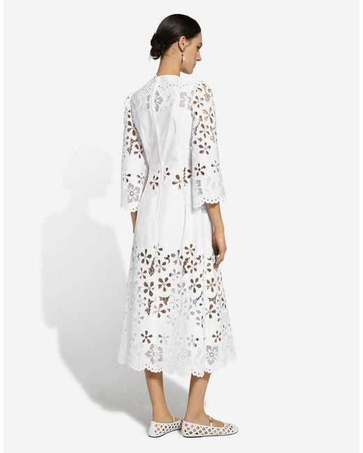 Dolce & Gabbana White Cut-Out Detailed Calf-Length Dress