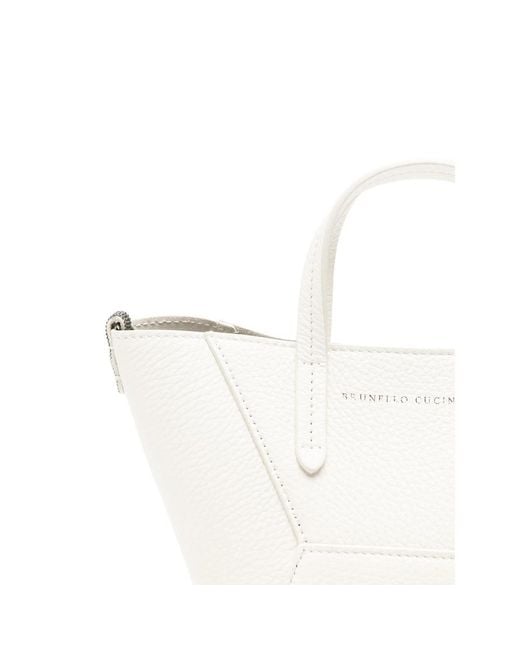 Brunello Cucinelli White Duo Mini Top Handle Bag