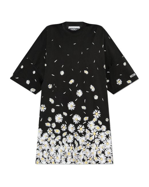 Moschino Black Floral Printed Short-Sleeve Mini Dress