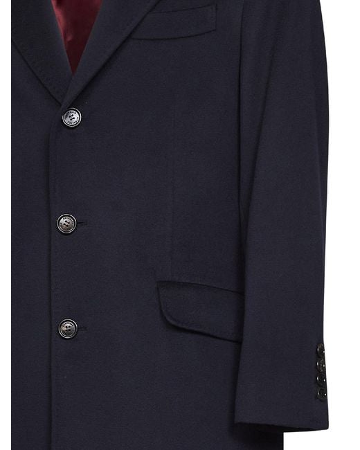 Brunello Cucinelli Blue Single Breasted Coat for men