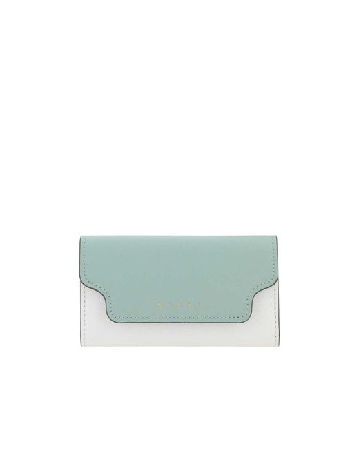 Marni Blue Colour Block Saffiano Leather Keyring