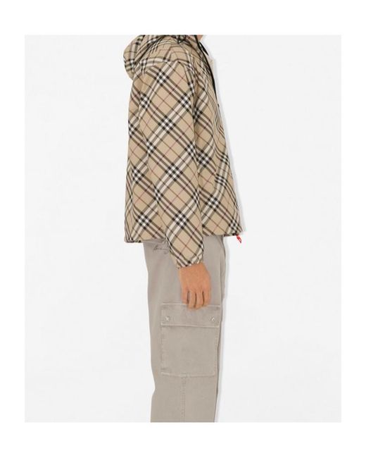Burberry Brown Checked Hooded Zip-Up Jacket for men