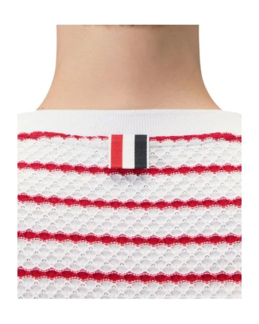 Thom Browne White Striped Honeycomb-Rib T-Shirt