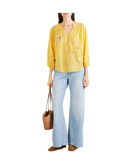 Mother Yellow Cotton-Blend Voile Blouse