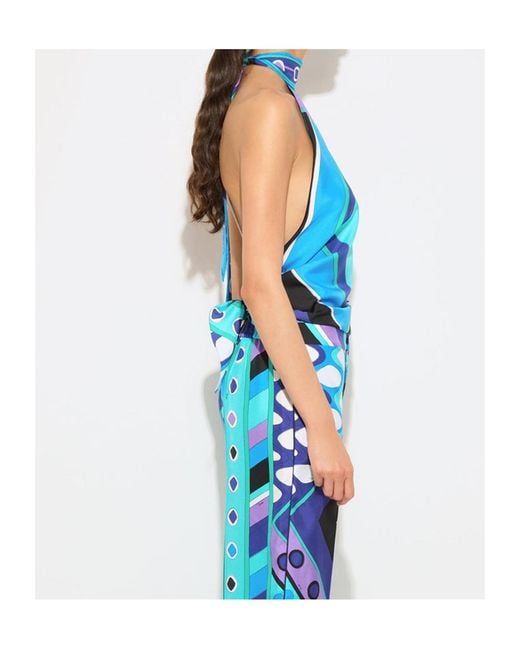 Emilio Pucci Blue Pucci Halterneck Printed Beach Top