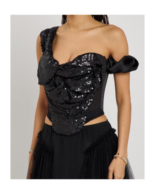 Vivienne Westwood Black Sequin-Embellished Mesh Corset Top