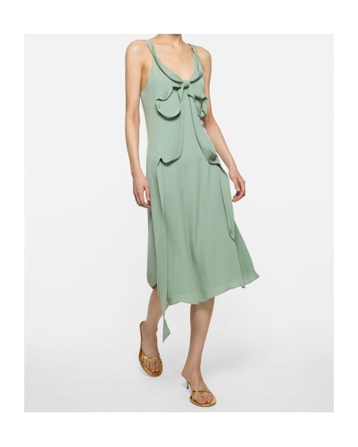 Acne Green Bow-Detail Silk Midi Dress