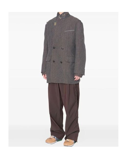 Kolor Gray Herringbone Double-Breasted Coat for men