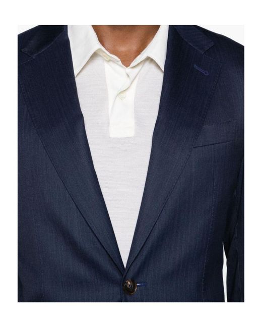 Canali Blue Striped Wool-Blend Blazer for men