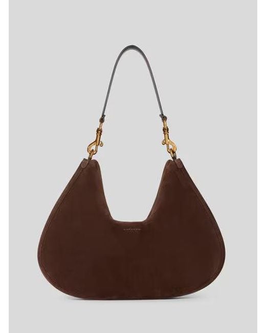 Etro Brown Pony Logo Engraved Large Shoulder Bag