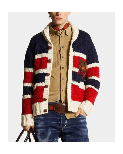 DSquared² Red Striped Knit Cardigan for men