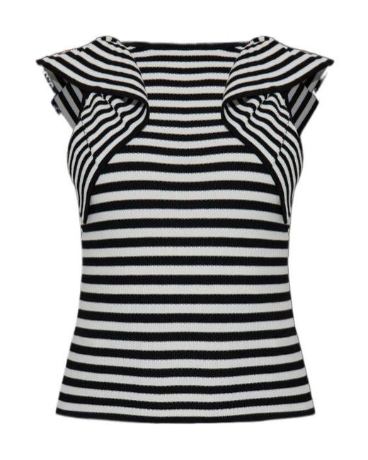 Max Mara Black Vieste Striped Ruffled Top