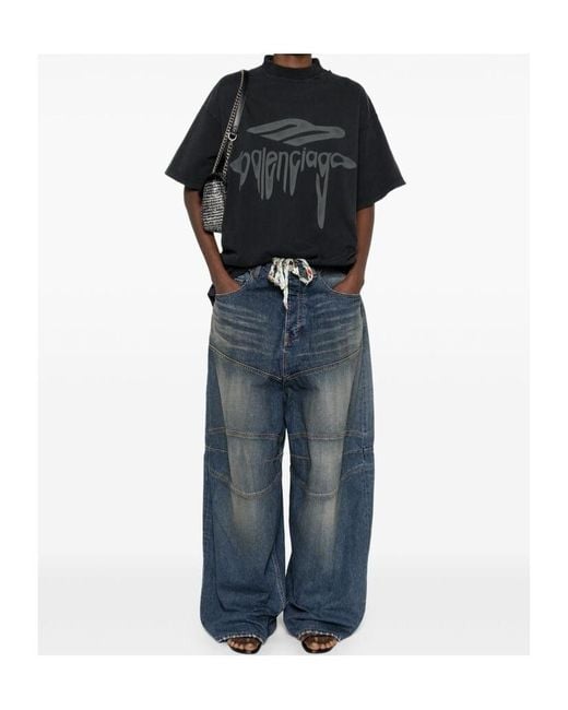 Balenciaga Blue Logo Patch Baggy Jeans for men