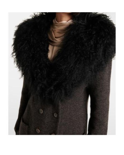Magda Butrym Black Shearling-Trimmed Cashmere Coat