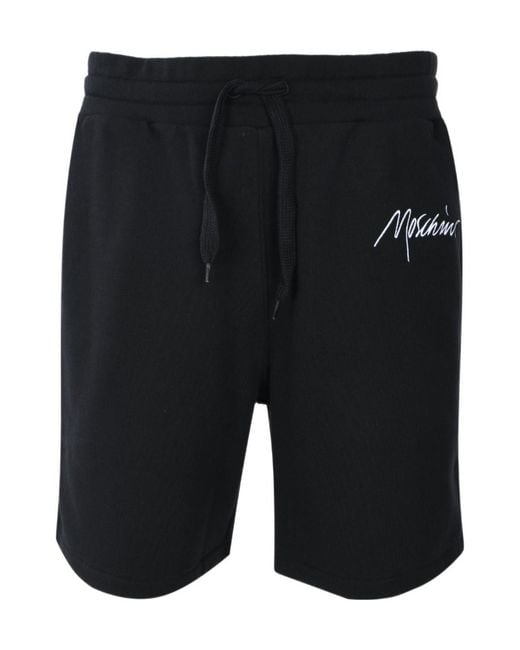 Moschino Black Logo-Embroidered Organic Cotton Track Shorts for men