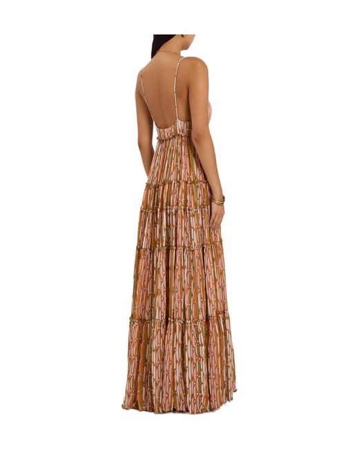 LaDoubleJ Brown Printed Tiered Stretch-Tulle Maxi Dress