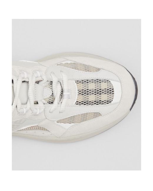 Burberry White Panelled Lace-Up Sneakers
