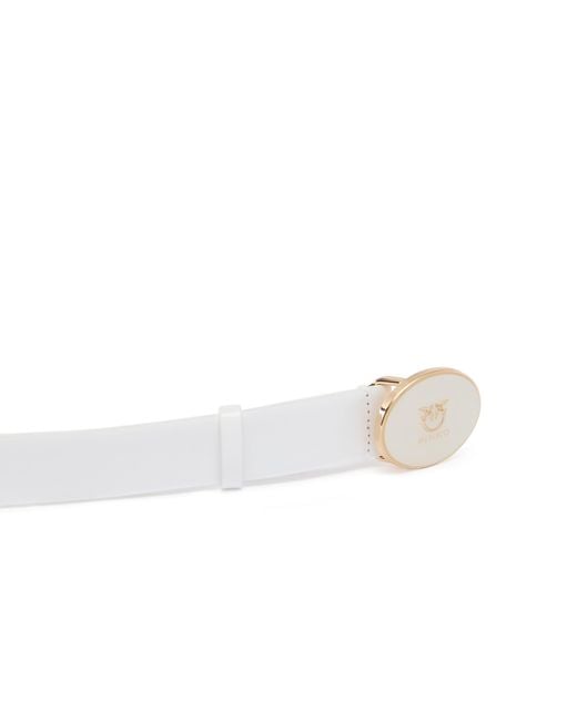 Pinko White Logo Detailed Buckled Belt