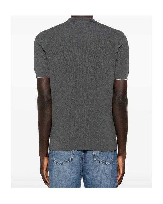 Brunello Cucinelli Gray V-Neck Knitted T-Shirt for men