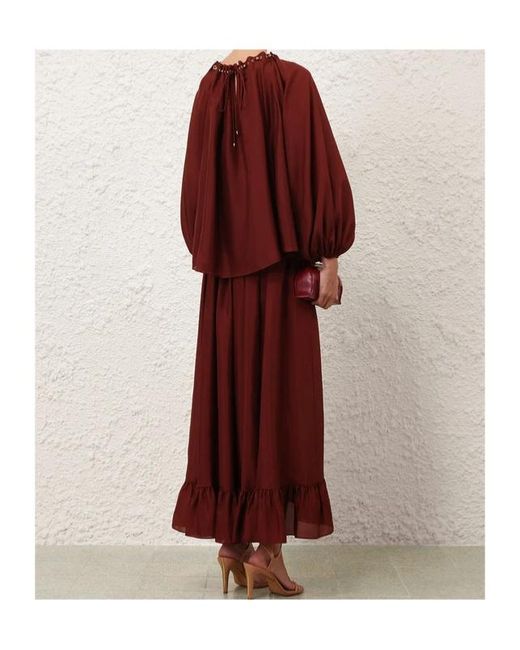 Zimmermann Red Aster Ruffled Maxi Skirt