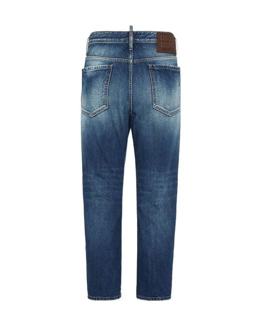 DSquared² Blue Medium Fraded Wash Distressed Bro Jeans for men