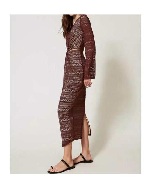 Twinset Brown Knitted Midi Dress