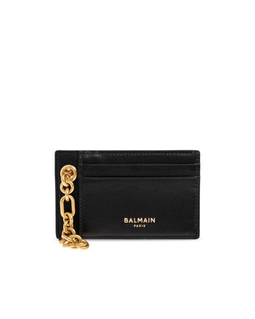 Balmain Black Monogram Chain Card Holder Wallet for men