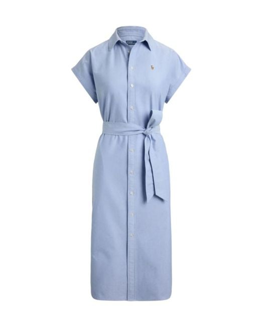 Polo Ralph Lauren Blue Belted Oxford Shirt Dress