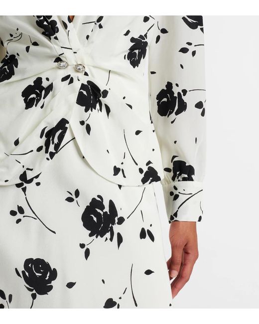 Alessandra Rich White Floral Silk Midi Dress