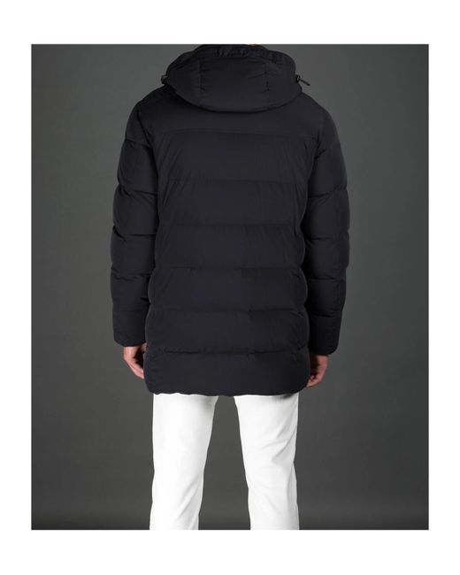 Moorer Blue Button-Down Hooded Down Coat for men