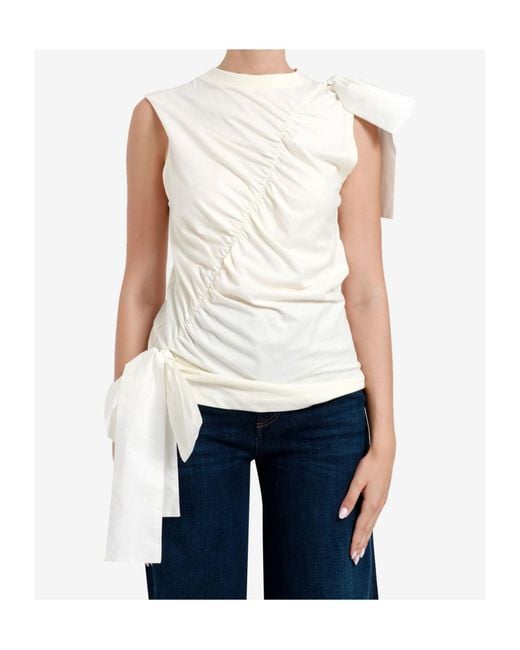 MSGM White Bow-Detailed Cotton Tank Top
