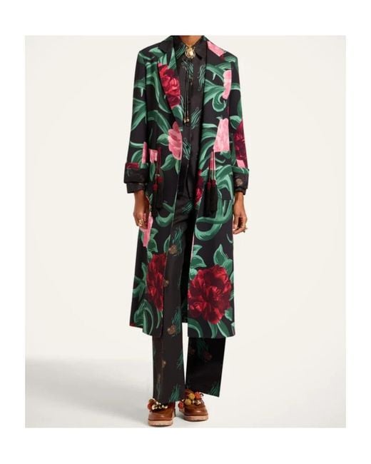 LaDoubleJ Green Duster Floral Tassel Coat