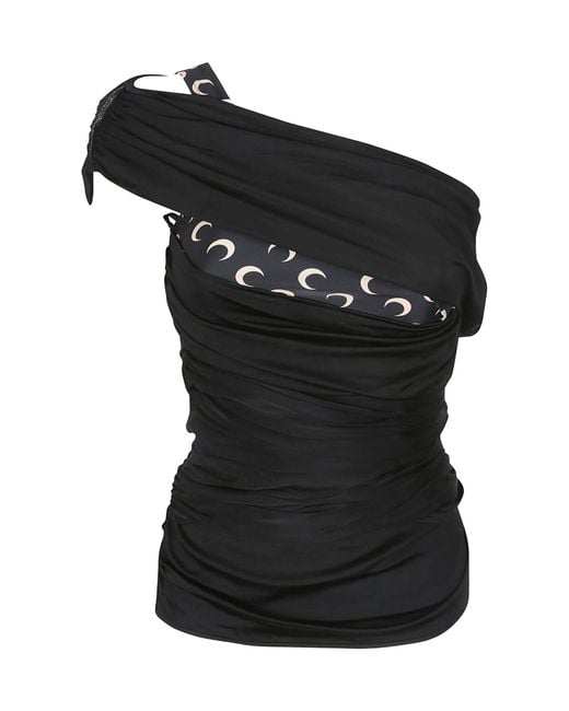 MARINE SERRE Black Single Shoulder Strap Draped Top