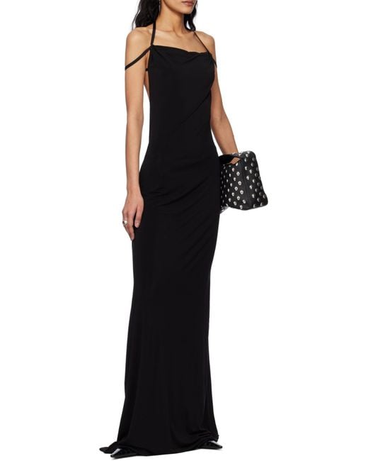 MARINE SERRE Black Draped Jersey Cowl Neck Dress