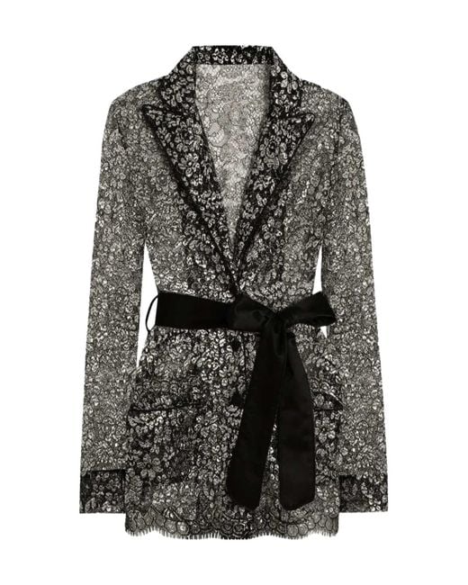 Dolce & Gabbana Gray Lace Floral Shirt